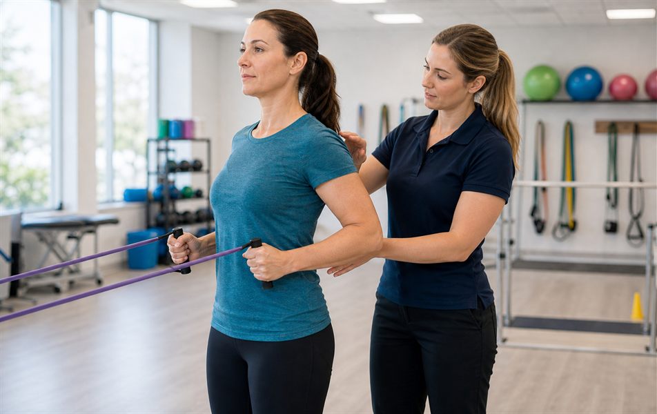 Resistance band strengthening for back and shoulder recovery after accident
