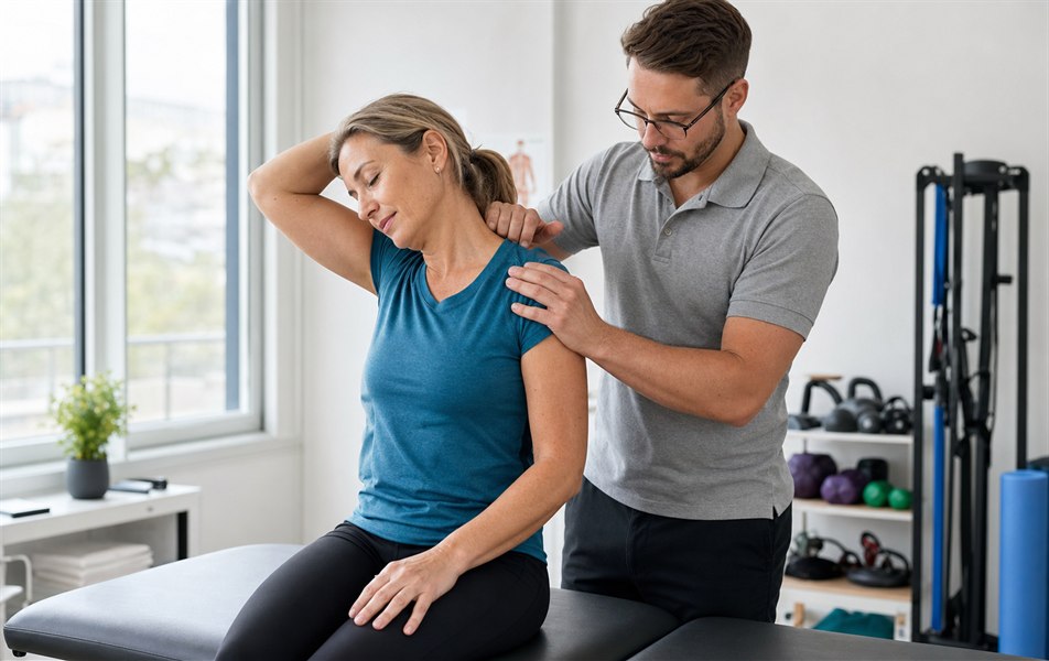 Manual therapy treatment for shoulder mobility and neck tension