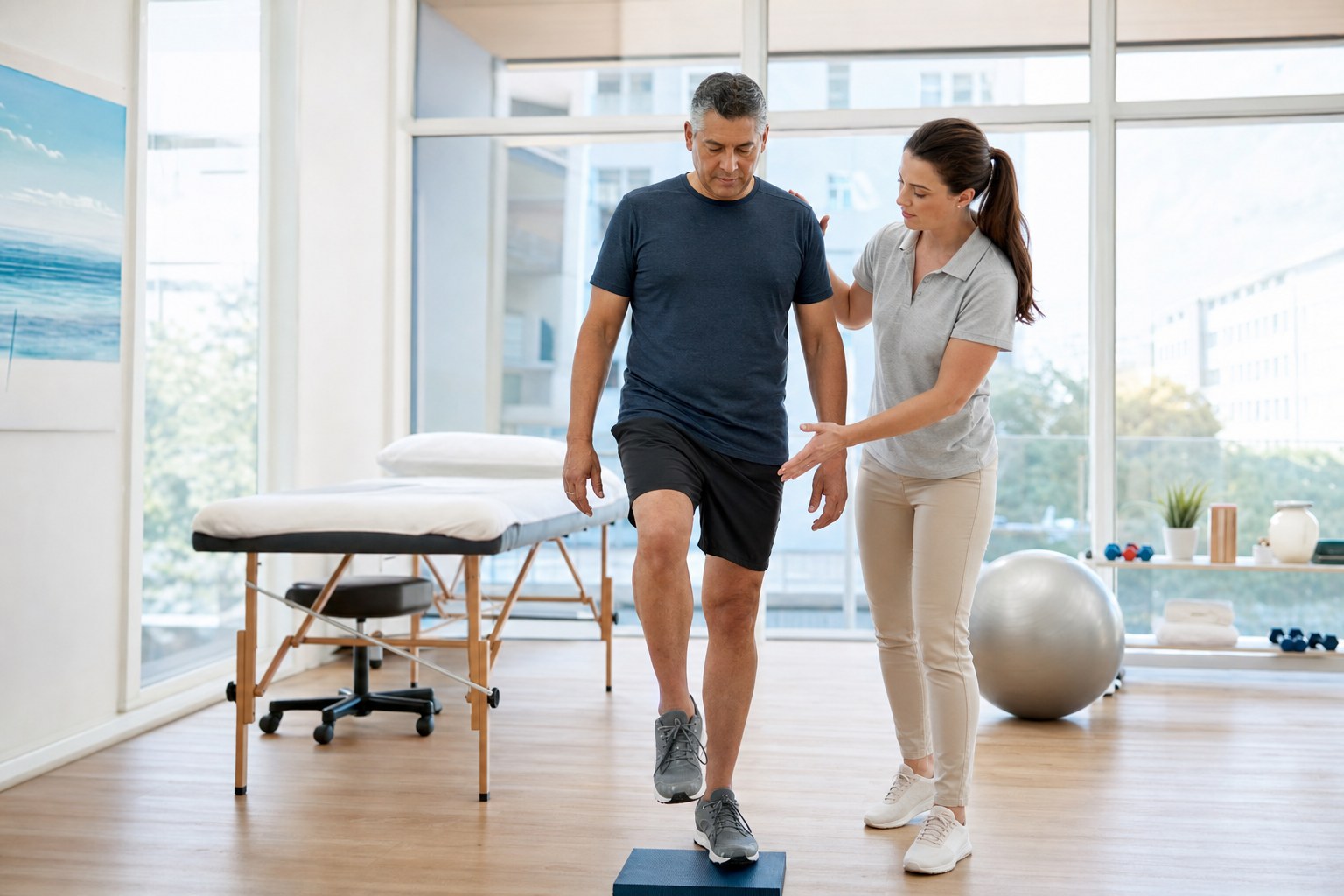 Physical therapist guiding mobility assessment in Boca Raton