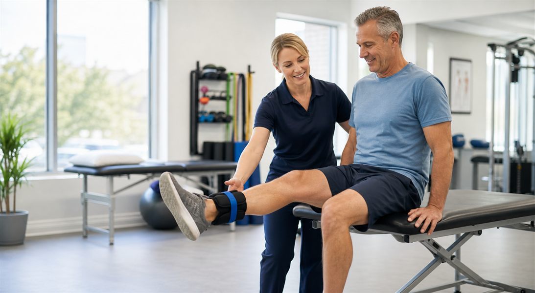 Physical therapist guiding post-surgical rehabilitation exercise in Boca Raton