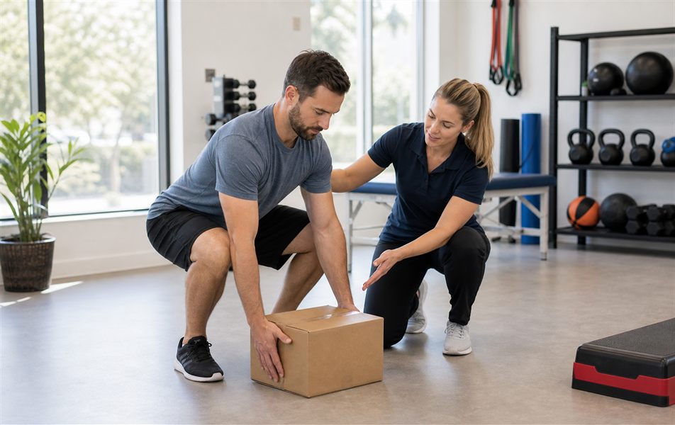 Guided lifting mechanics training during physical therapy