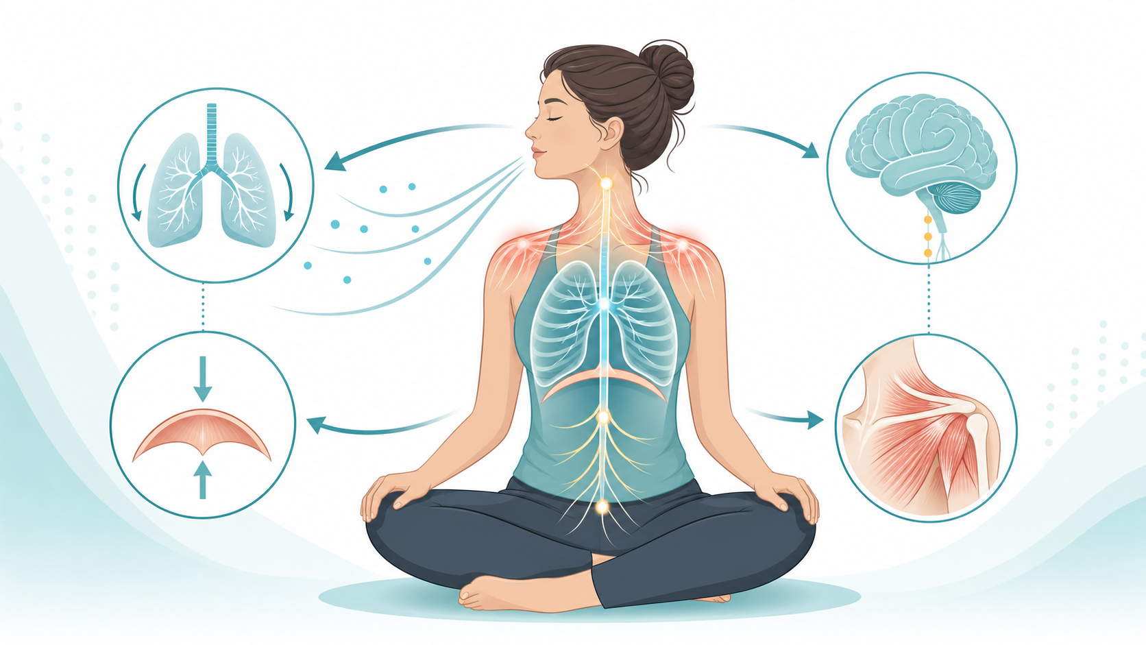 Illustration showing breathing nervous system pathways and muscle tension