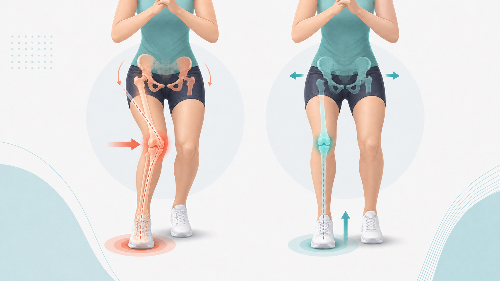 Illustration comparing knee tracking with foot and hip control