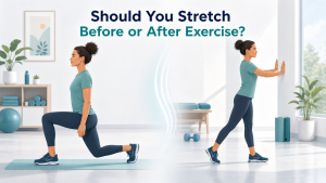 Illustration comparing dynamic stretching before exercise and static stretching after exercise